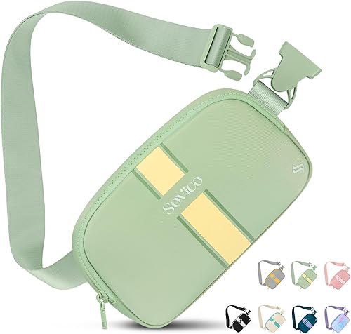 SOVICO Riñonera de moda para mujer, riñonera con correa ajustable, riñonera para viajes, entrenamiento, correr, senderismo, B5. Verde, Riñonera de