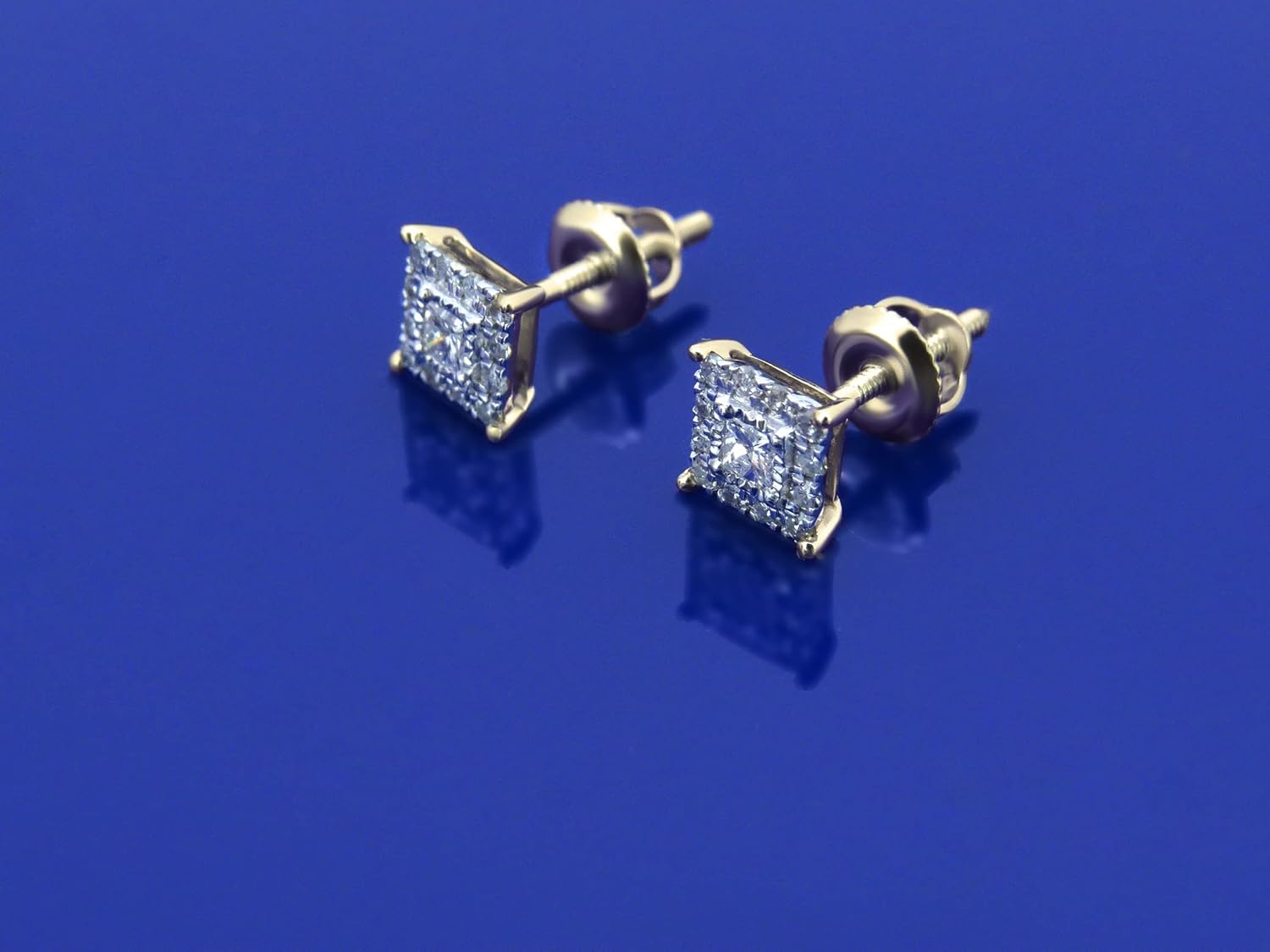 Dazzlingrock Collection 0.25 Ctw Princess & Round Natural Diamond 4.9mm Square Hip Hop Iced Out Studs in Real Solid Gold, Unisex Design Ladies,Mens Real Natural Diamond Earrings