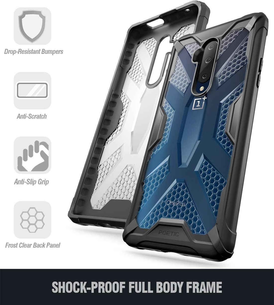 Poetic Affinity Series Designed for OnePlus 7T Pro/OnePlus 7 Pro Case, Rugged Lightweight Military Grade Hybrid Protective Bumper Cover, Clear/Black