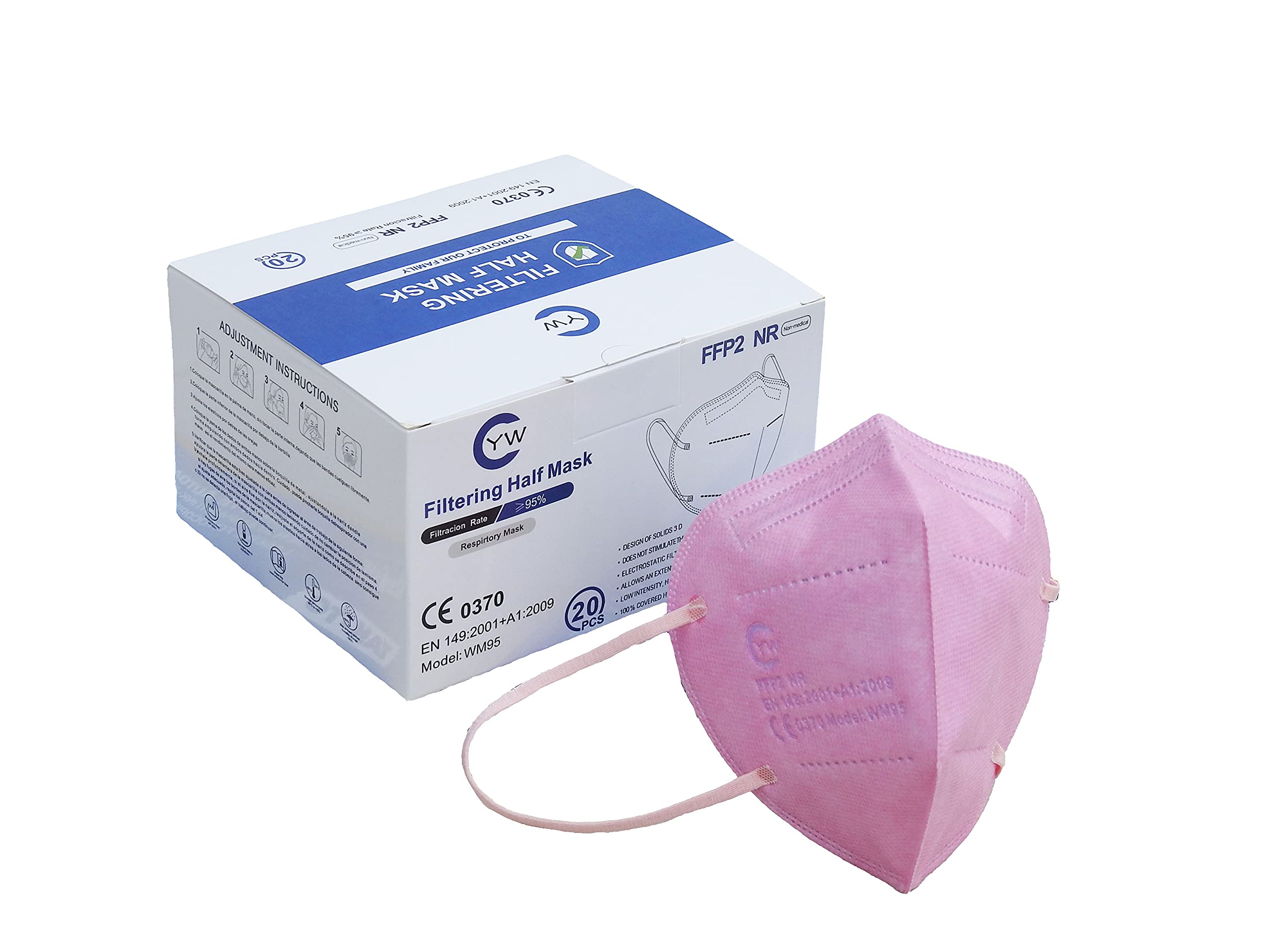 20 Pièces Masques FFP2 Rose Certifiés CE Haute Densité de Filtration 5 Couches Scellées Individuellement (Rose)