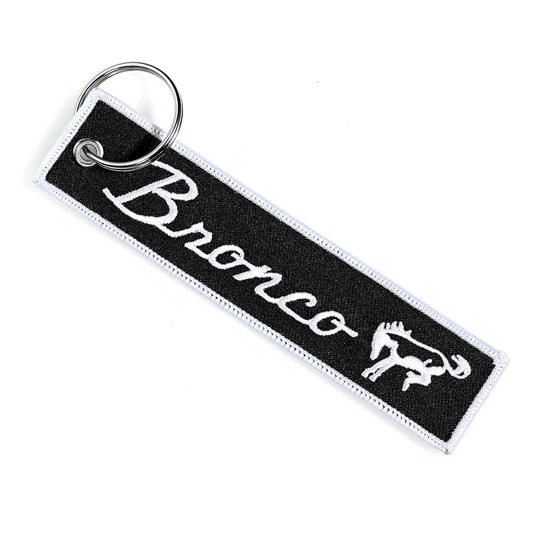 Chaveiro Ford Bronco bordado Detroit Shirt Company em tecido twill preto, 12,7 x 2,5 cm