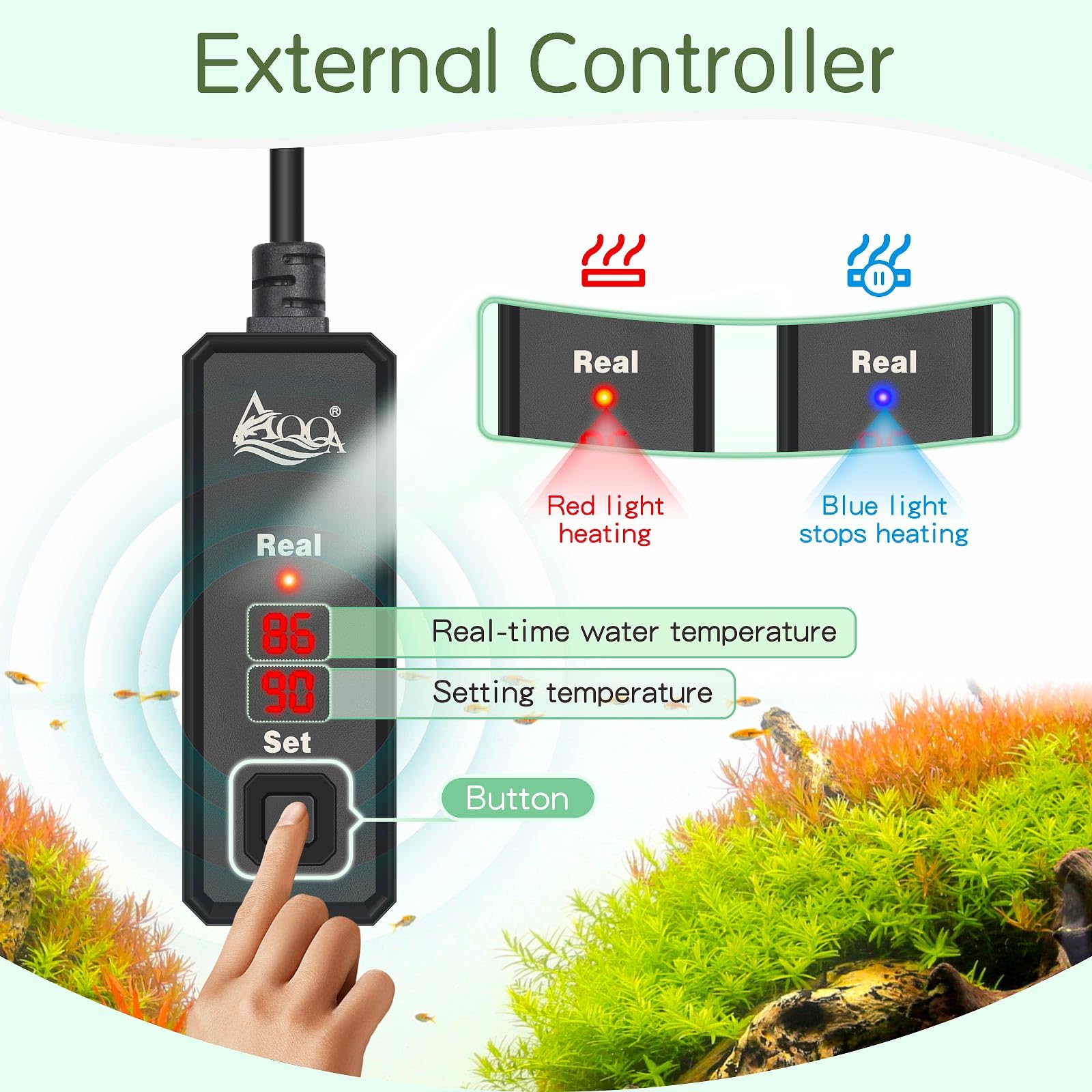AQQA Aquarium Heater, 50w Fish Tank Heater with 59-93°F External Controller, Rapid Heating - Image 2