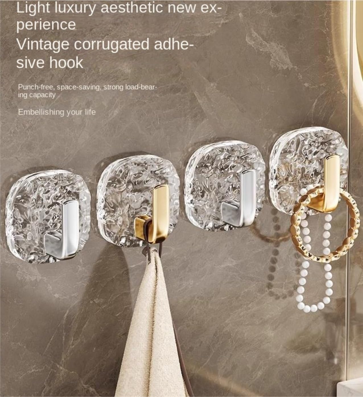 Kleiderhaken Kunststoff Wand Haken Punch Kostenloser Licht Luxus Klebrigen Wohnzimmer Badezimmer Tür Dekoration(Gold,8pcs)