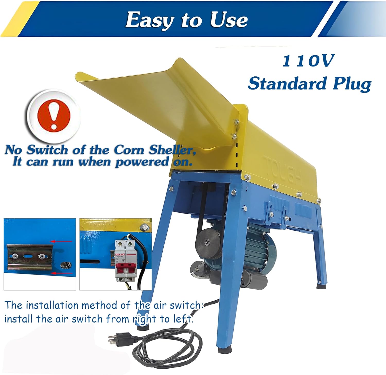 INTSUPERMA 110V Corn Sheller Machine Electric Corn Thresher Electric Corn Maize Thresher Sheller Threshing Machine Dry Corn Peeler for Farm Agricultural Tool without Switch 550W 880-1650lb/h Output