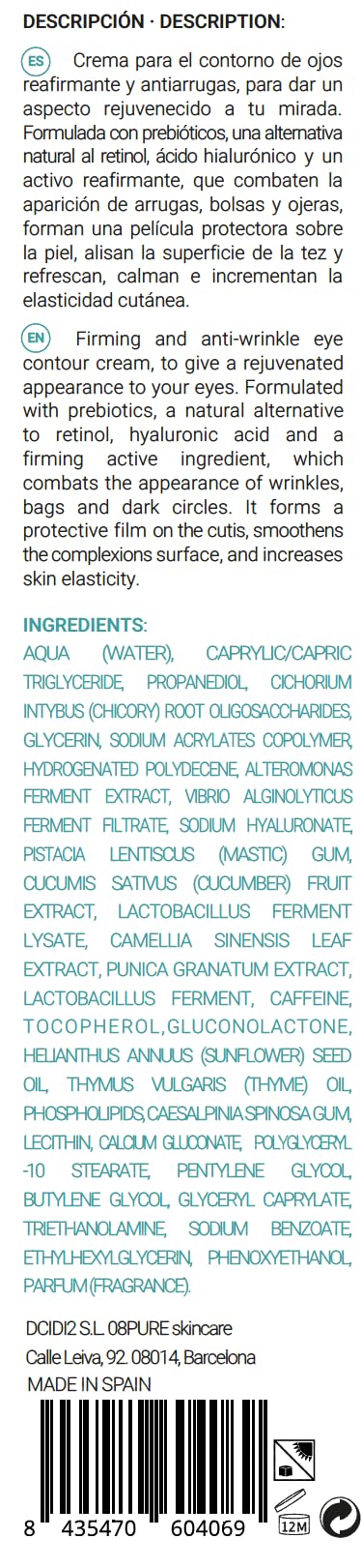 08PURE Skincare Moana Mist, krem pod oczy z bioofertami morskimi, przeciwzmarszczkowy i przeciw cieniom, 10 ml