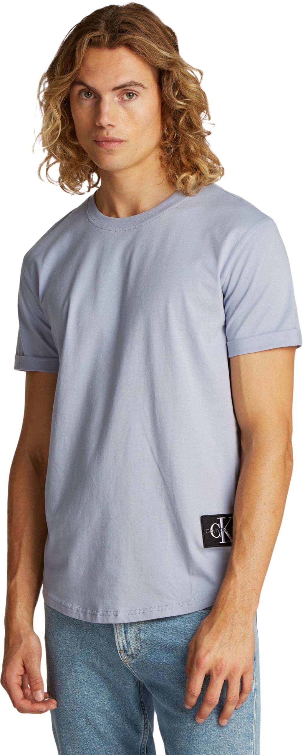 Calvin Klein Herren T-Shirt Kurzarm Badge Turn Up Sleeve Rundhalsausschnitt