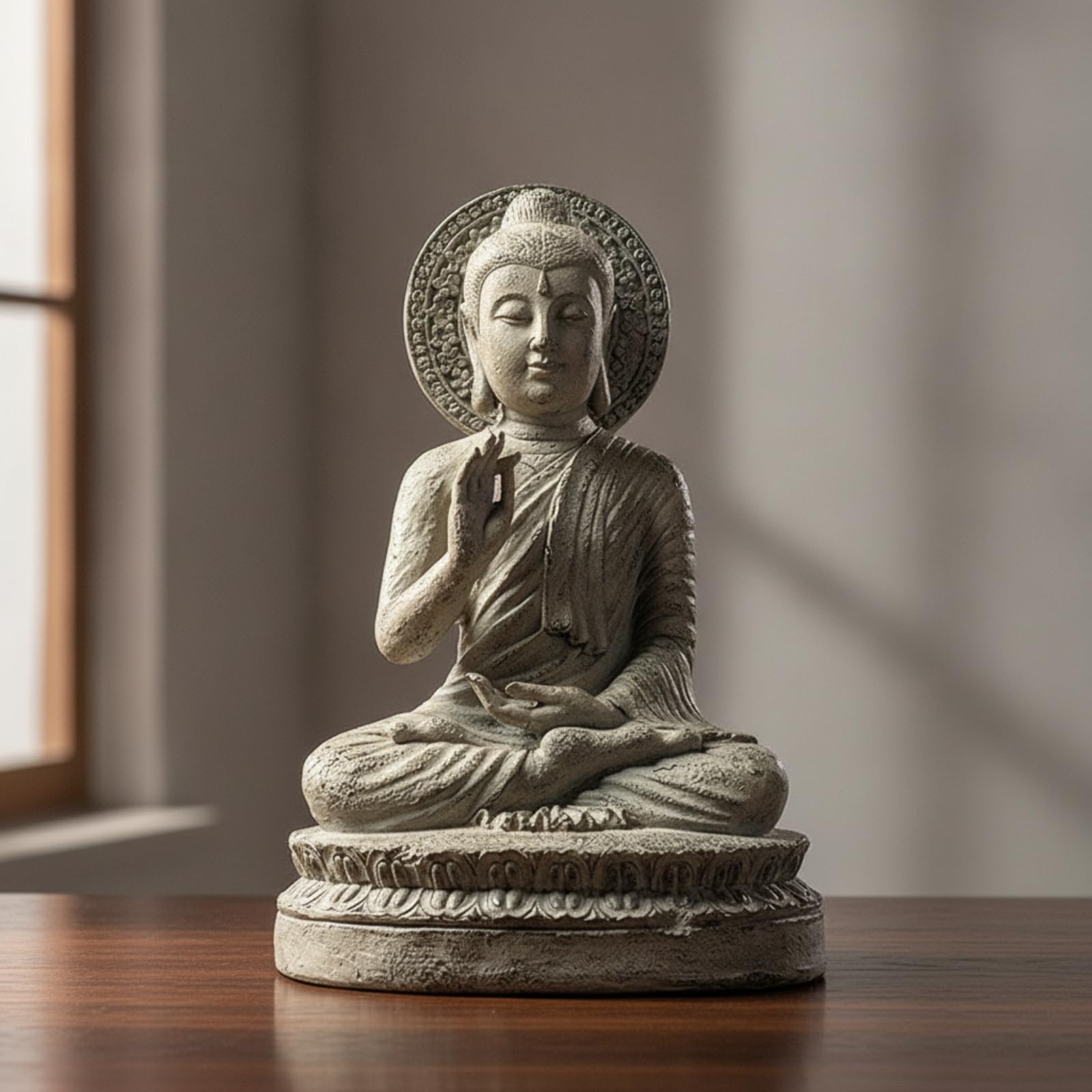 Statua di Buddha in Resina Spirituale Statuetta di Buddha Raffinata Statuetta in Resina per Meditazione, Statua Del Buddha Con Gesto Di Insegnamento Spiegazione