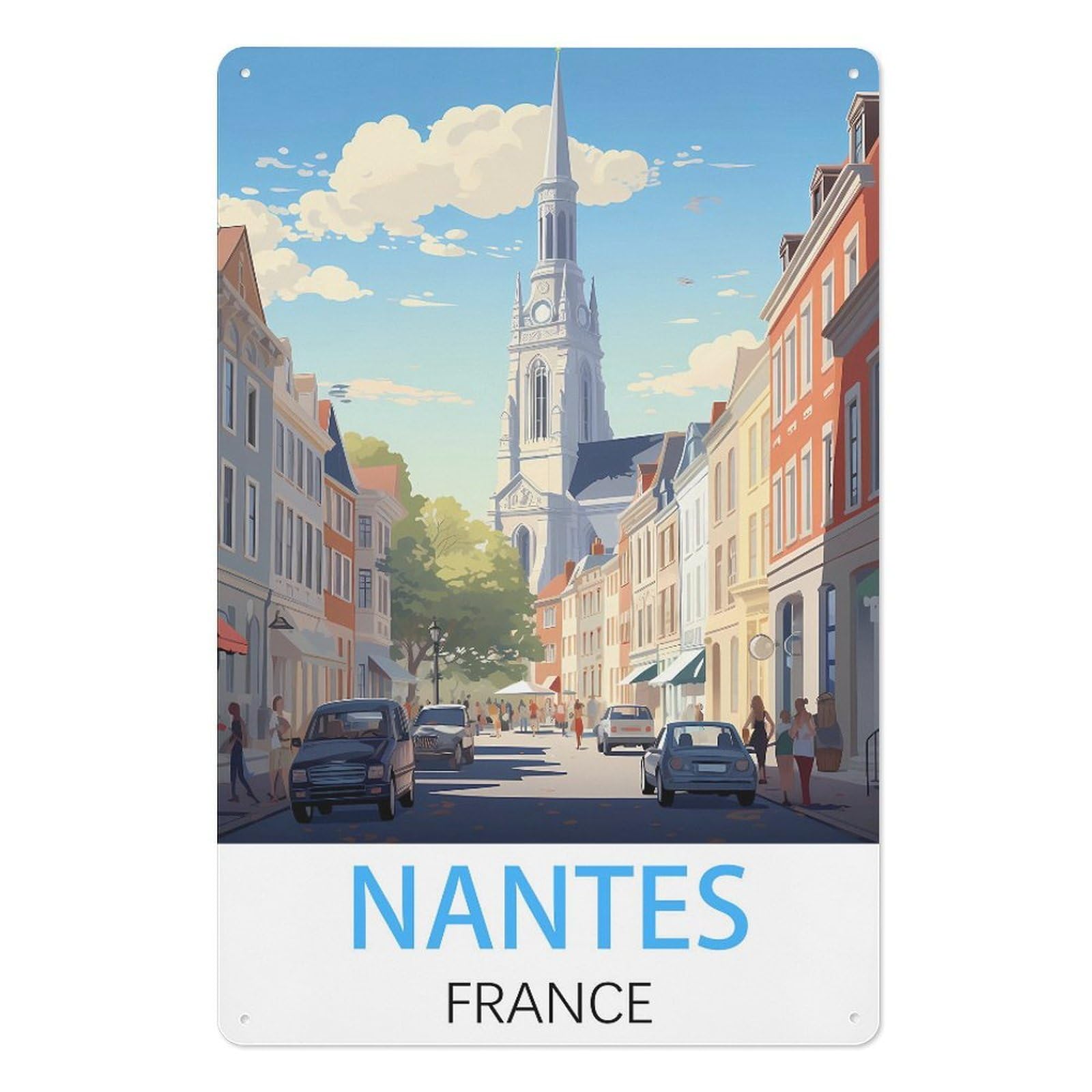Nantes France Vintage Travel Poster Vintage Tin Sign 08x12inch(20x30cm) Wall Art for Home Office Bedroom Living Room Cafes Wall Decor