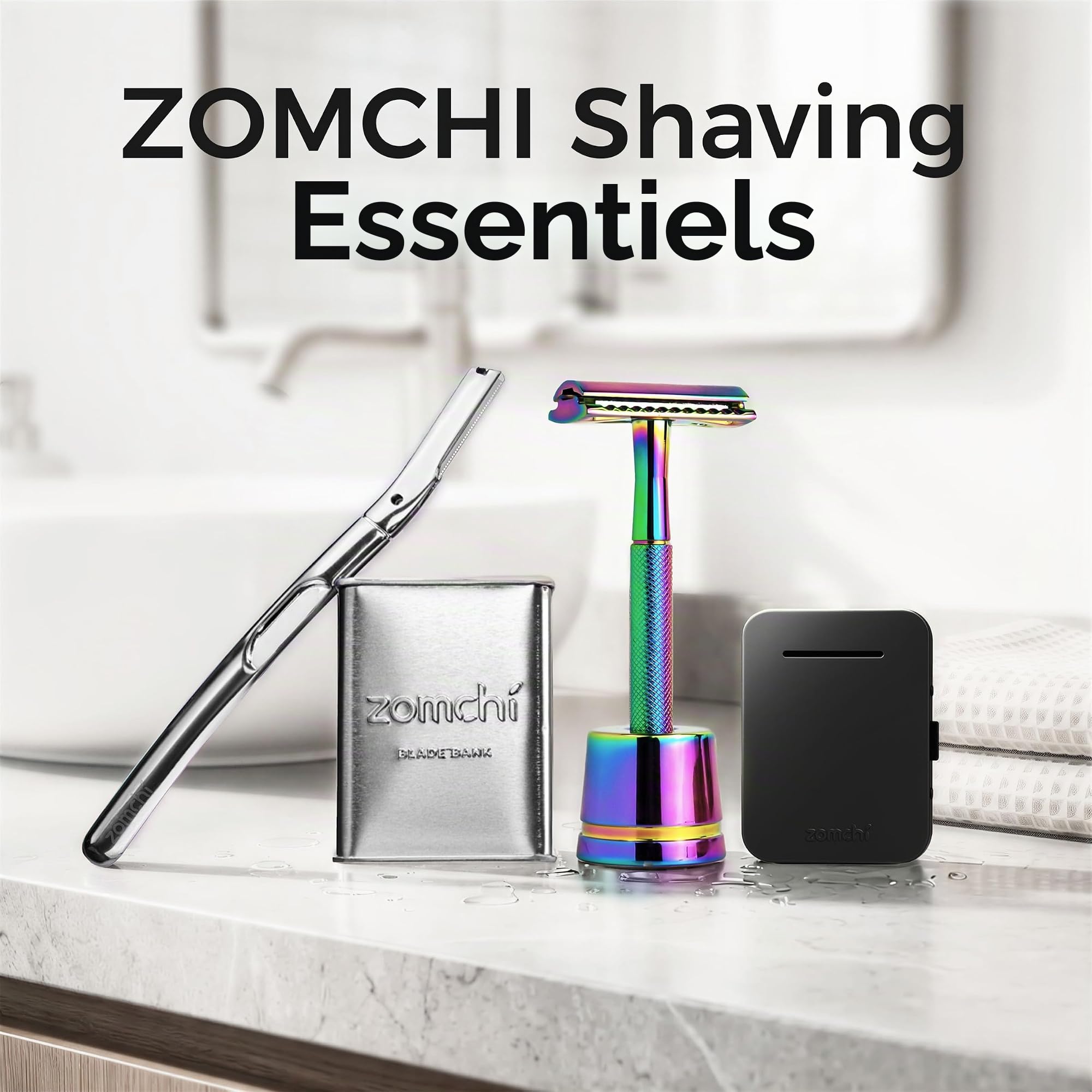 ZOMCHI Rasoir de sécurité pour femme, rasoir de sécurité à 10 lames, rasoir pour femme avec boîte délicate, sans plastique (rasoir arc-en-ciel sur pied)
