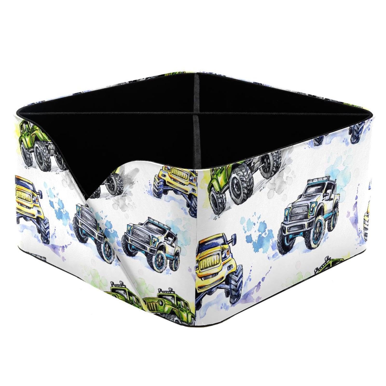 KengjuTesu Cartoon Monster Trucks Desktop Organizer Pen Holder, Rectangular Pencil Cup for Office, Study and Makeup Stations