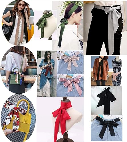 Miniatura 6 de Elegante bufanda suave con cinta, bufanda larga y delgada de satén con cinturón para el cuello, bufanda para mujer