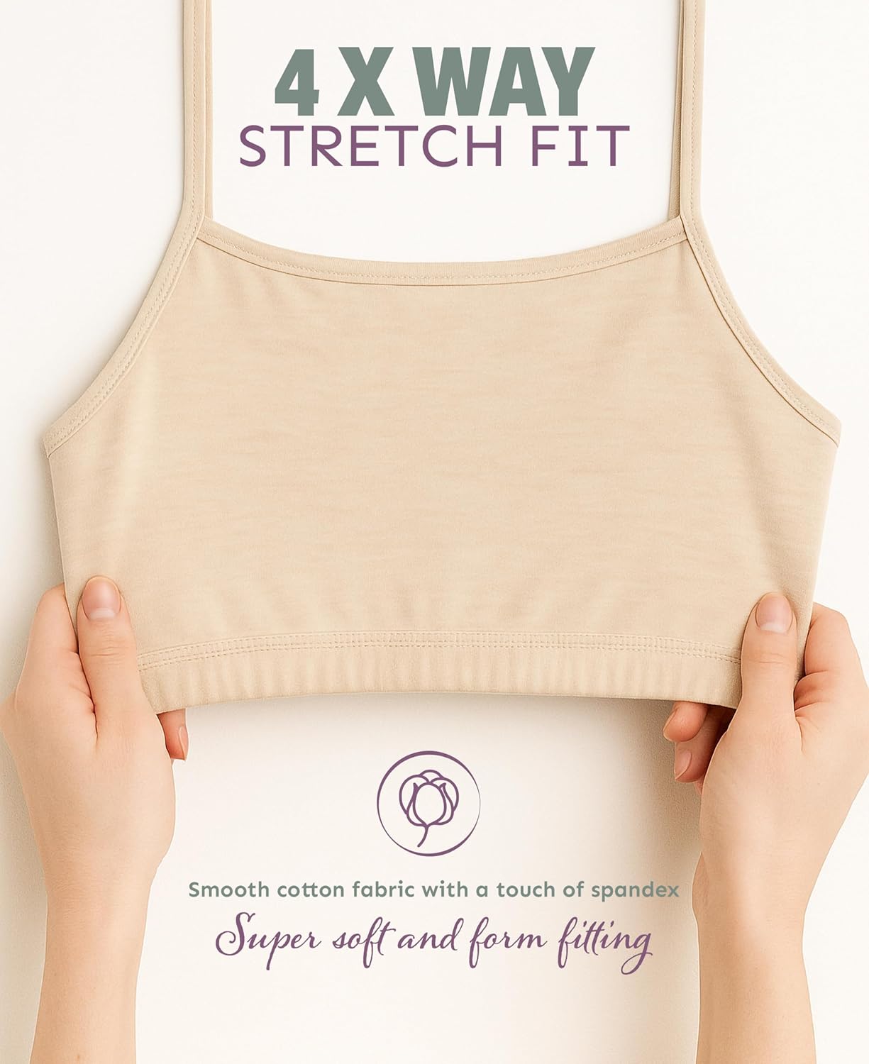 Andrew Scott Girls Cotton Stretch Cropped Cami Training Bra | Starter Sports Bra | Girls Bralettes | Multi Packs & Colors