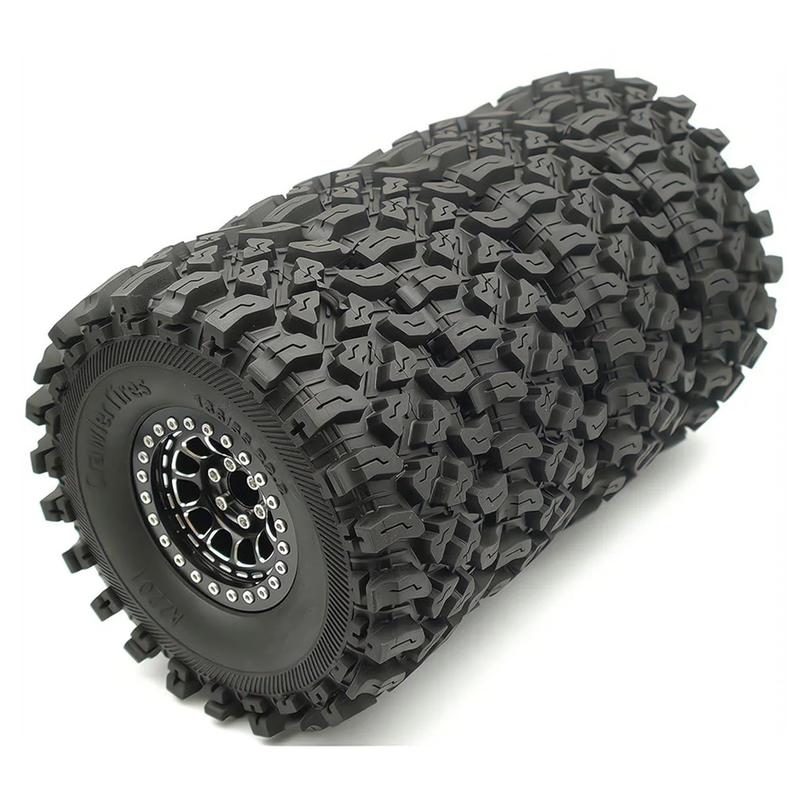 RC Pneumatici Ruote Per 1/10 2. Ruote Alluminio Beadlock Cerchioni Pneumatici 136mm Esagonale 12mm Alti Morbido Appiccicoso Fango Slingers RC Crawler Fuoristrada Veicoli(Black)