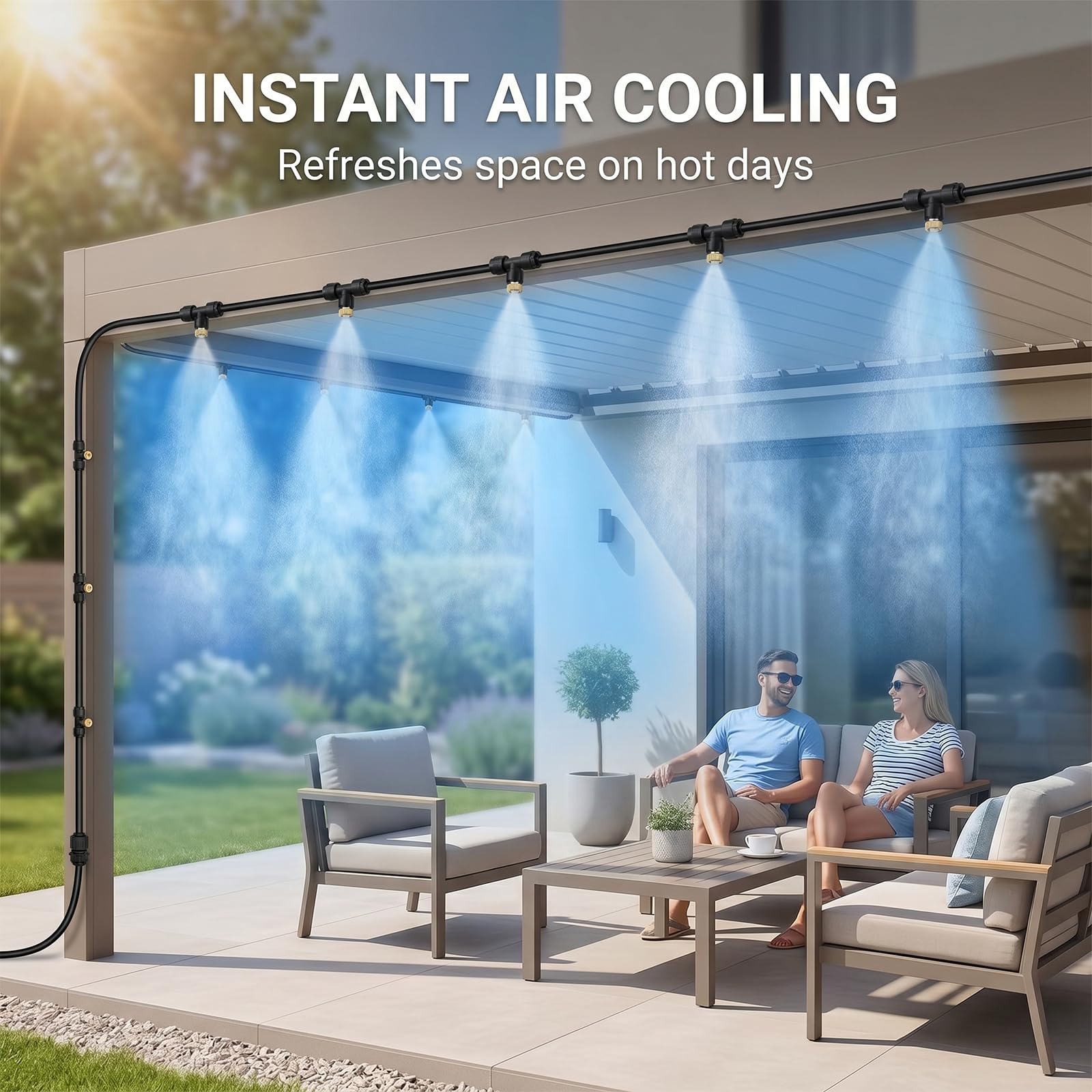 OMJMYY Brumisateur Terrasse Exterieur Système de Refroidissement par Brumisation 6M Tuyau & 6 Buses Système de Brumisation pour Patio Jardin Parasol Piscine