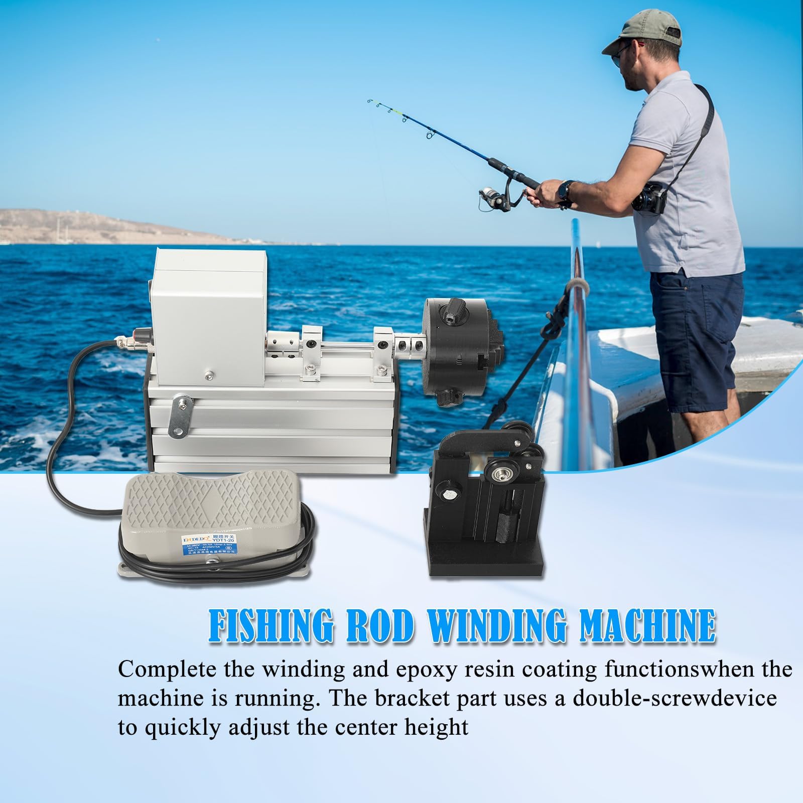 Avvolgitore per canna da pesca, macchina elettrica per la costruzione di canne con mandrino a 3 ganasce e interruttore a pedale, velocità variabile 0-300 giri/min, per riparazione fai da te e