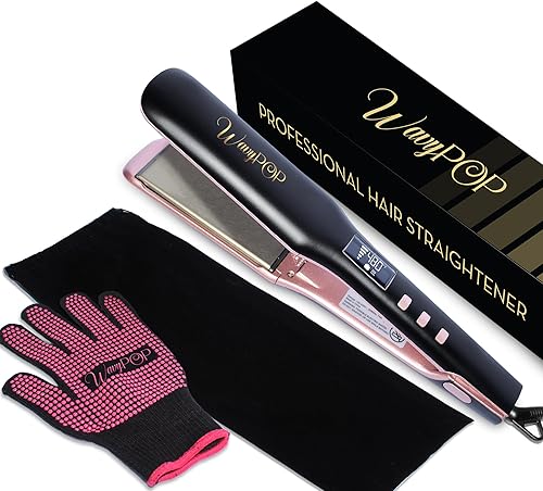 Plancha plana y rizadora WAVYPOP PRO, 100% rosa titanio puro de 1 pulgada, plancha alisadora profesional con calentador de cerámica y apagado