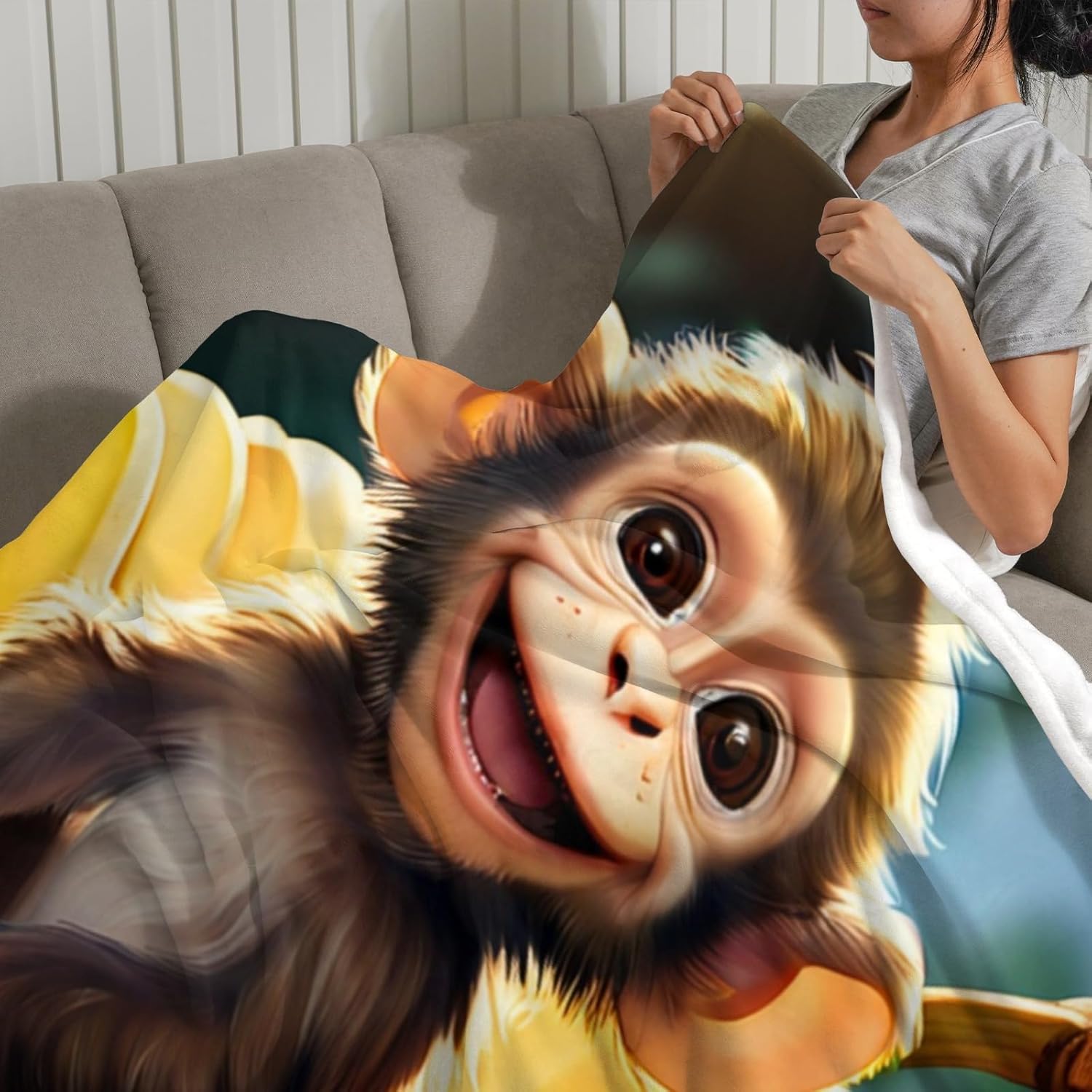 Personalized Little Monkey Blanket, Ultra Soft Micro Flannel Blanket for Bed Couch Living Room(Teens), 50 x 60 Inches