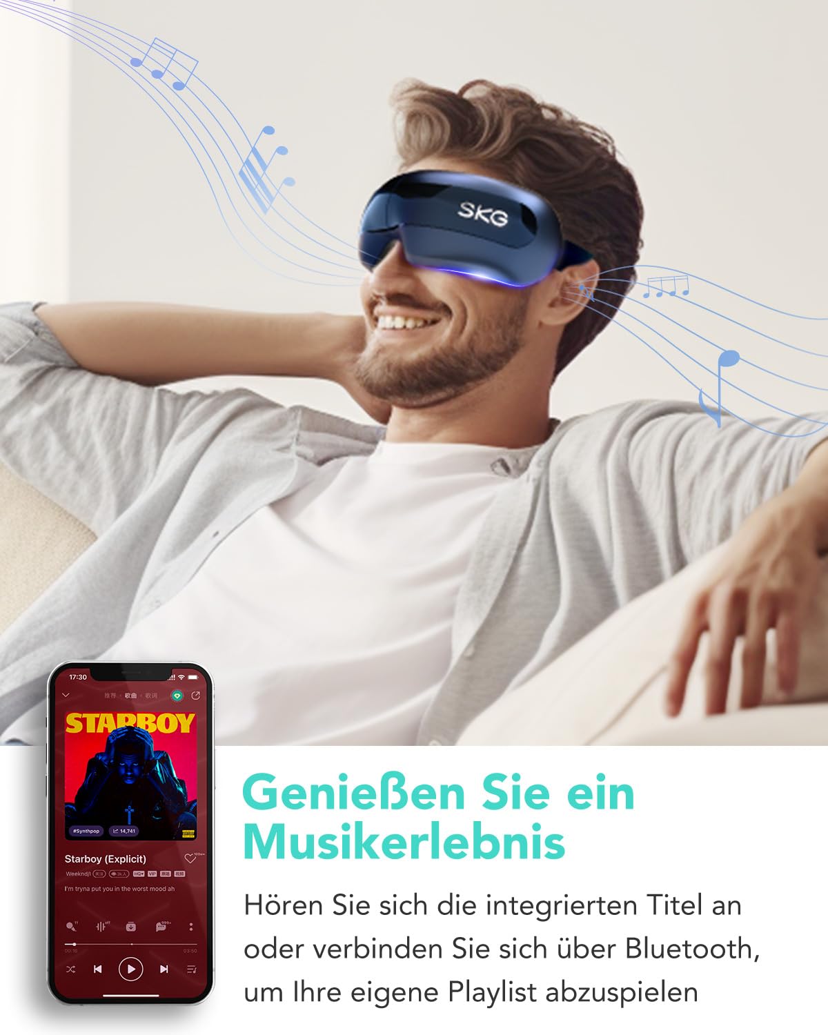 SKG Augenmassagegerät mit Wärme Vibration & Musik für müde Augen, E3 Pro