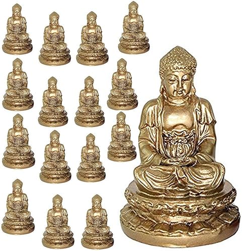 16 figuras de Buda meditación de oro de 2 pulgadas de alto, estatuas de paz y suerte, prosperidad, pisapapeles, decoración del hogar, regalo de