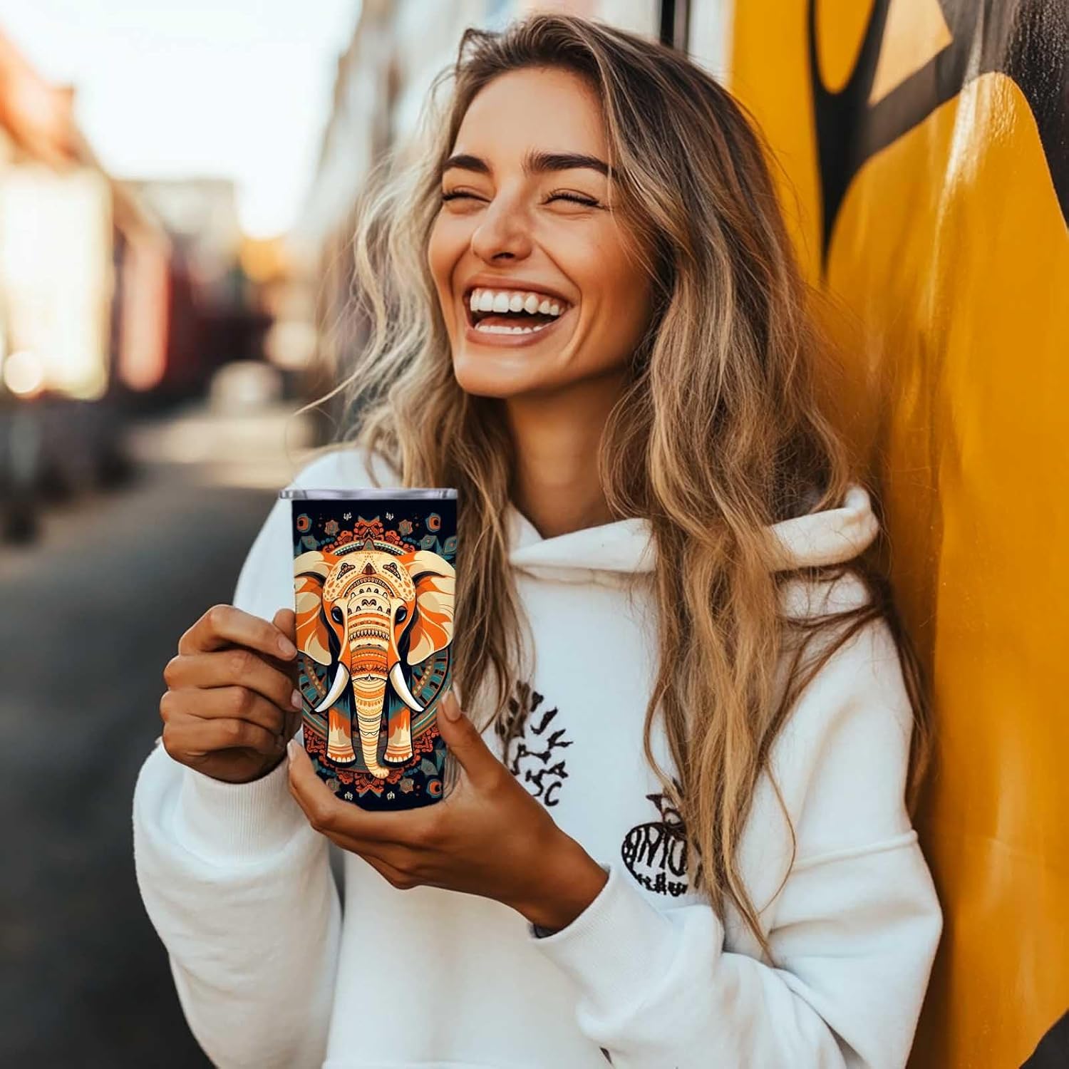 Mandala Elephant Tumbler 20oz, Stainless Steel Travel Mug with Straw & Lid, Boho Animal Print, Insulated Cup for Coffee, Tea and Iced Drinks, Christmas and Birthday Gifts for Men and Women - Image 5