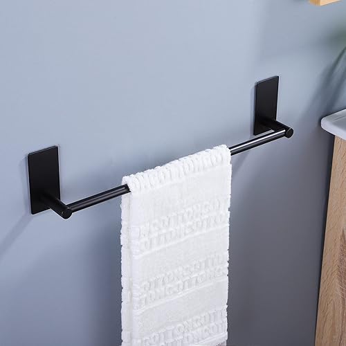 Vista 30 de Taozun Toallero de 16 pulgadas, soporte autoadhesivo para toallas de baño con 2 paquetes de ganchos para toallas, kit de accesorios de baño de acero