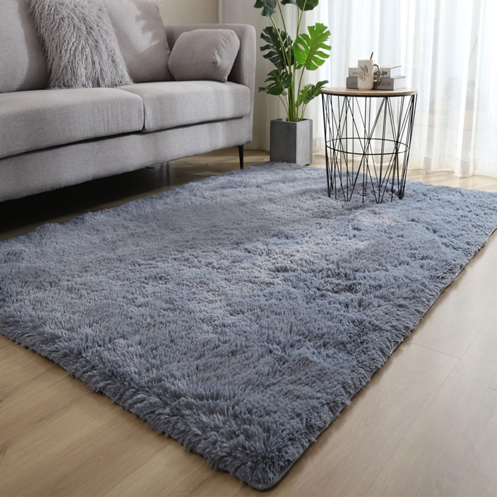 CHENMIAO Alfombras Salon 90 x 150 cm Modernas Pelo Largo Lavables, Suave Alfombras de Área Alfombra Grande Fácil de Limpiar para Salón Dormitorio Baño, Gris