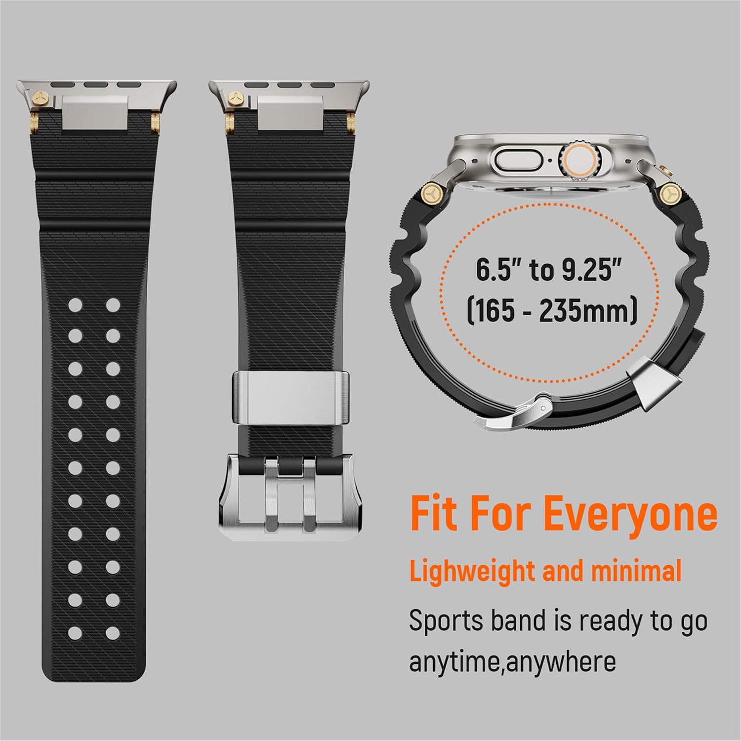 Sport Band for Apple Watch Ultra 3 2 Band 49mm 46mm 45mm 44mm , Men Sport Soft Silicone Waterproof Rubber Breathable Strap with Rugged Stainless Steel Metal for iWatch Series 11 10 9 8 7 6 5 4 SE 3 2 1