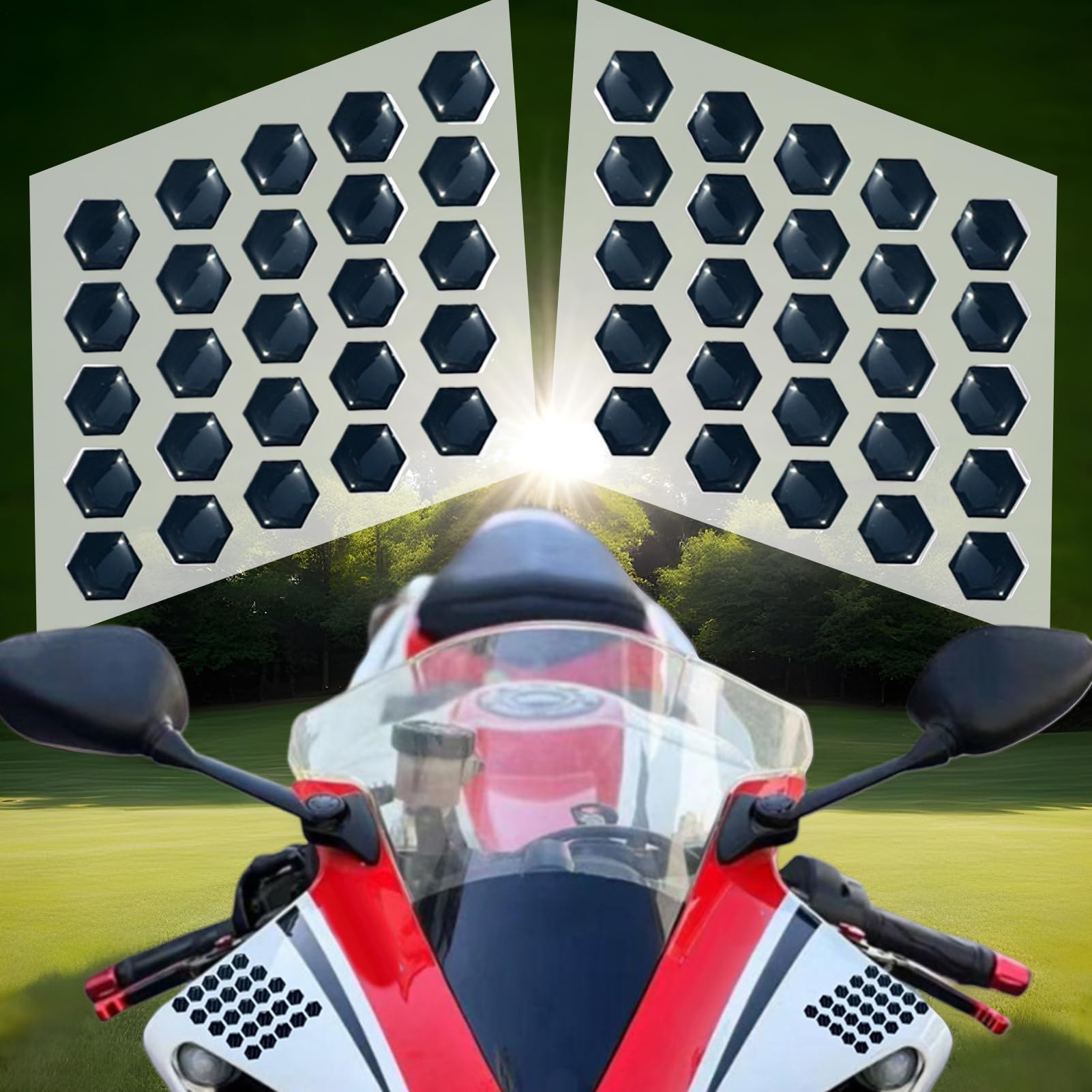 Pegatinas Protectoras Hexagonales 3D Para Moto – Impermeables, Antirrayones, Adhesivo Fuerte (2 Unidades)