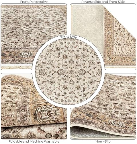 Miniatura 3 de Alfombras ultrafinas (0.25 pulgadas) de 5 x 8 pulgadas, color beige crema, lavables, antideslizantes, para sala de estar y dormitorio