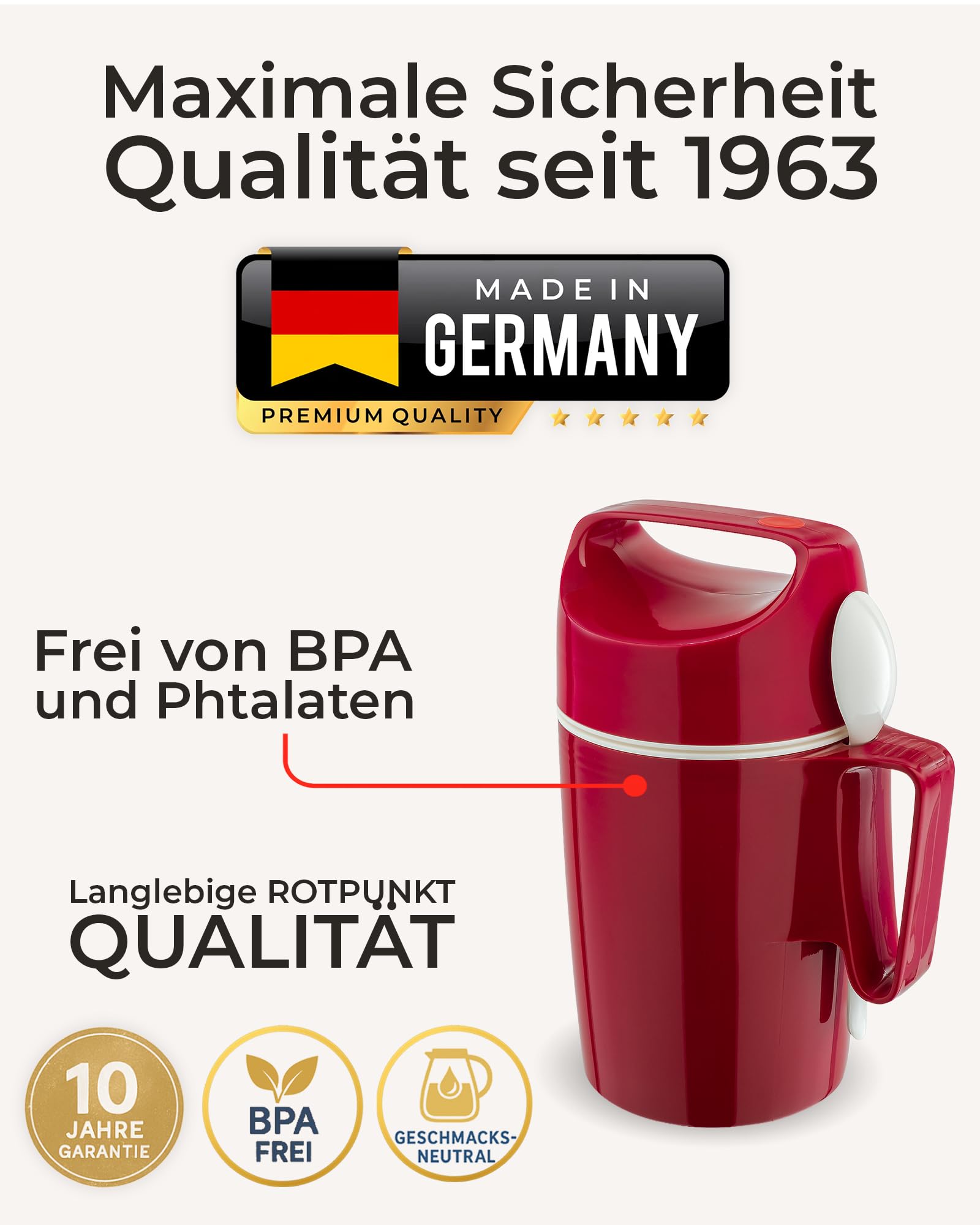 ROTPUNKT Thermobehälter für Essen 0,85L inkl. Löffel – Thermo Lunchbox Heiß & Kalt I Made in Germany I Hochwertiger Thermo Essensbehälter (Dirk 850, Plum)