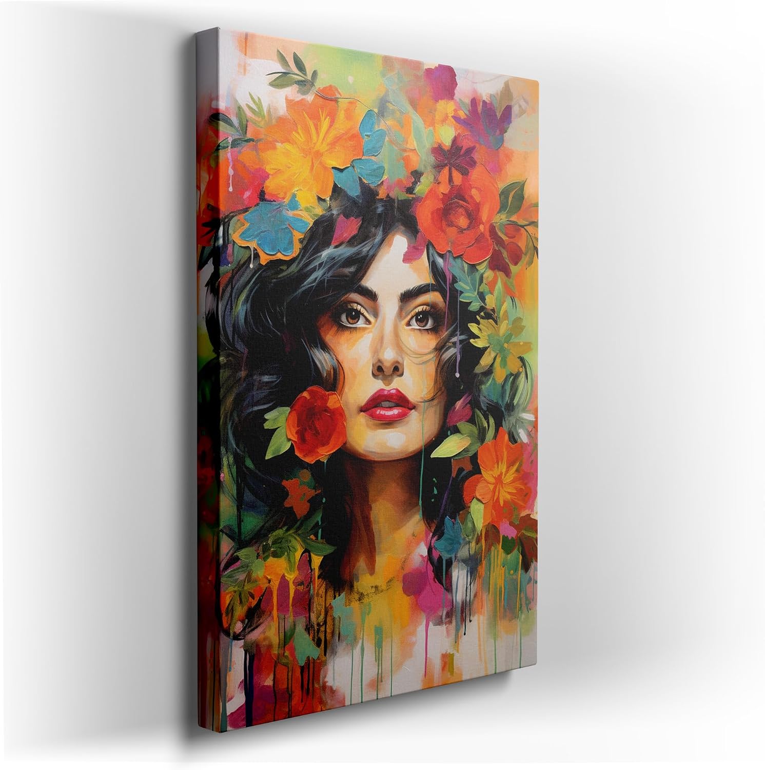 Canvas for Living room. Mystic Beauty Amid a Flutter of Colors - Captivating Gaze Meets a Blooming Eden, 27 x 18 inch Canvas Wall Art - Contemporary Masterpieces - Modern Home Decor