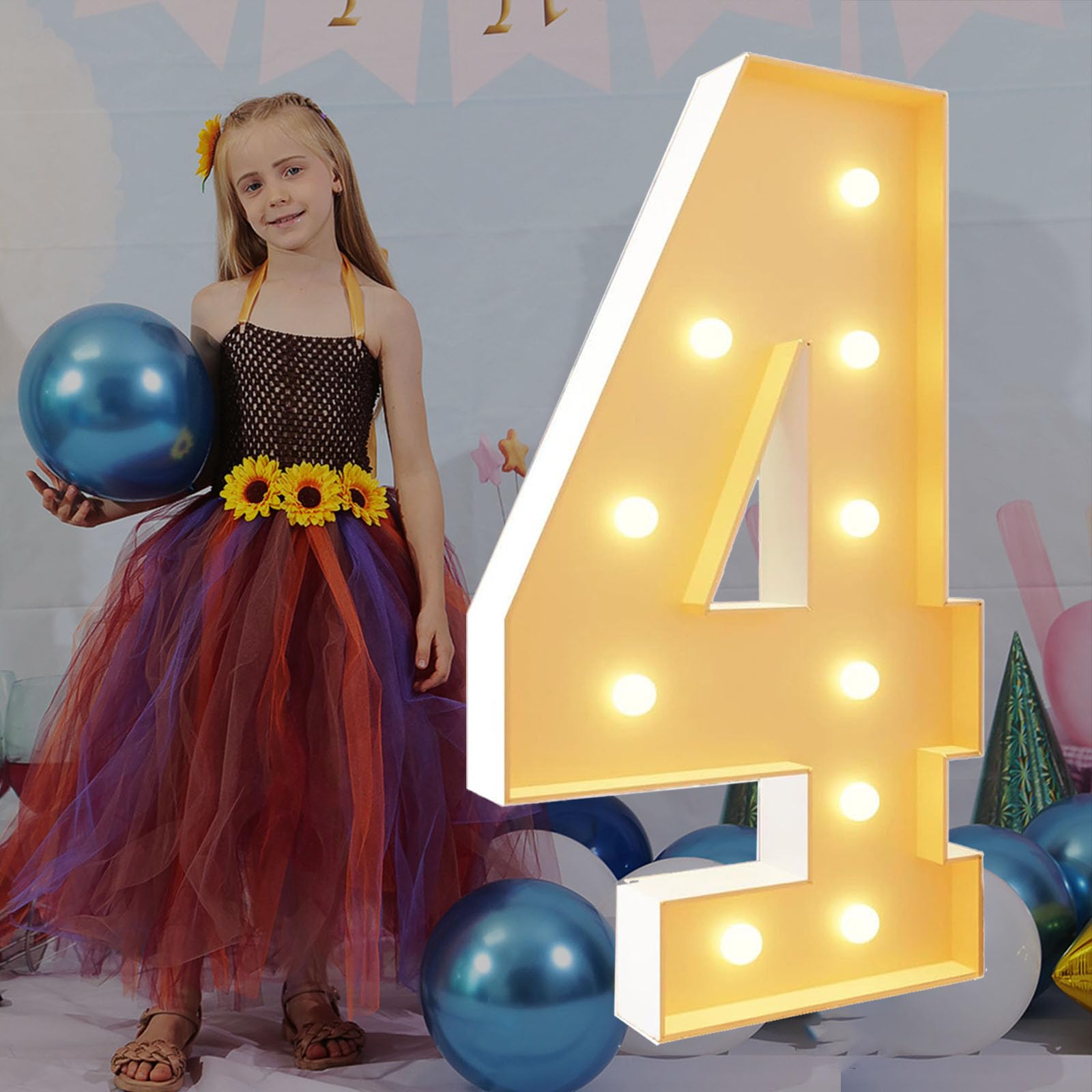 Números iluminados de 100 cm de alto, decoración de 4 cumpleaños, marco precortado, kit de cartón de espuma, números de mosaico grandes para decoración de fiestas, bodas, baby shower