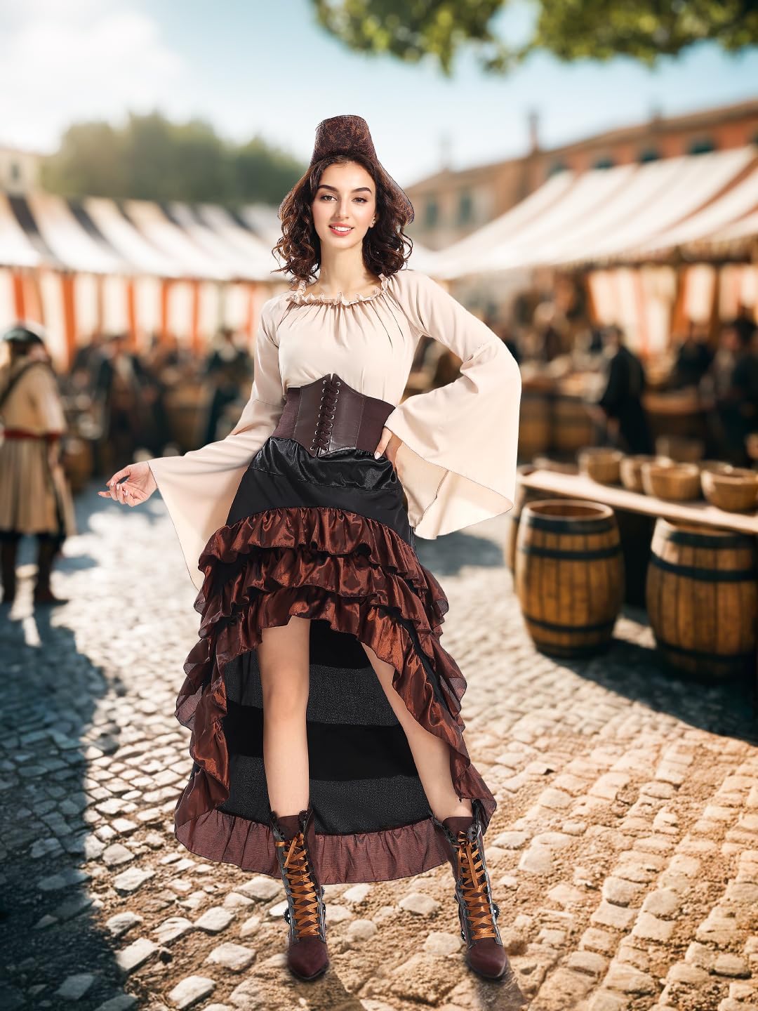 Seasons Women's Pirate Costume, Renaissance Style with Corset, Skirt and Waist Belt, Party Halloween Outfit for Adults - Image 6
