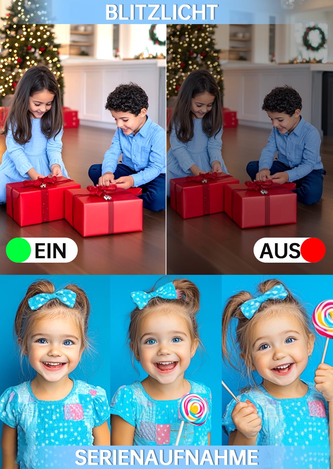 Digitalkamera 4K 64 MP, Dual-Display 18X Digitalzoom, Mini-Kompaktkamera für Vlogging (tragbar), inkl. 2 Akkus, ideal für Kinder, Teenager, Schüler, Anfänger