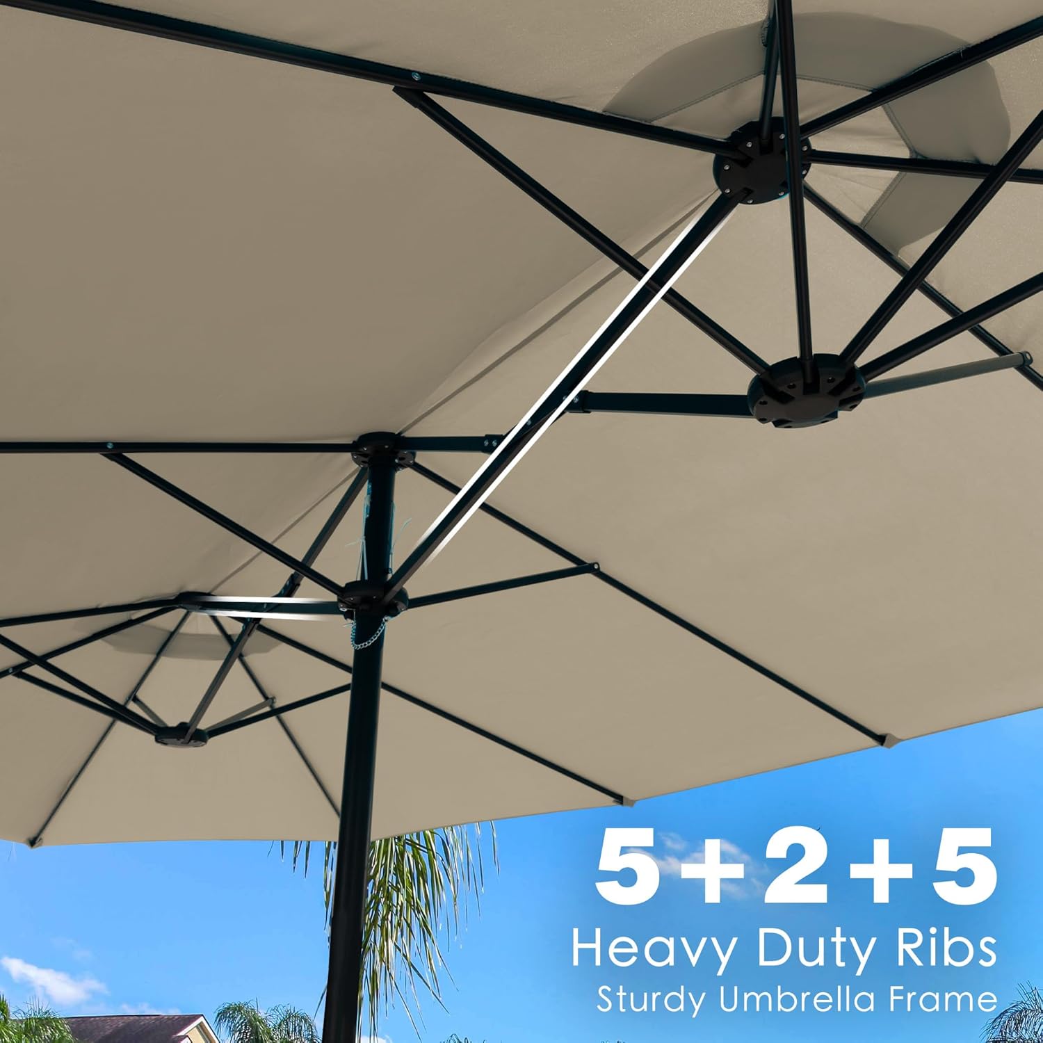 Kozyard 15ft Double-Sided Rectangular Patio Umbrella, Base Included, Crank Lift Outdoor Market Umbrella with UV Protection for Backyard, Pool & Garden Beige