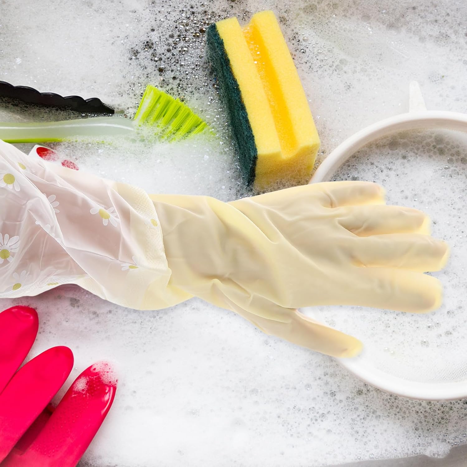 2 Pairs Long Rubber Dishwashing Gloves Non-skid Heavy Duty Kitchen Cleaning Gloves Reusable for Household Cleaning Tasks