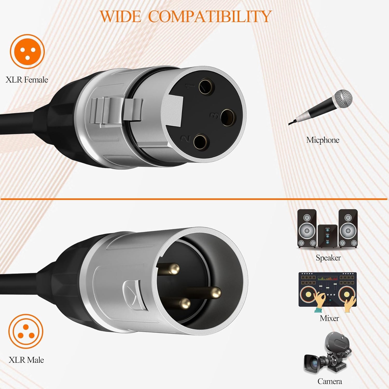 Tisino Cable XLR, paquete de 4 cables de micrófono XLR macho a XLR hembra, cable de micrófono equilibrado compatible con preamplificadores/sistemas de altavoces y más, 3 m