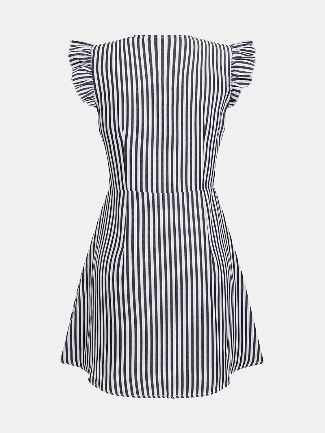 CUPSHE Women's Striped Summer Dresses V Neck Casual Mini Dress Flutter Sleeve Ruffle Button Sundresses - Image 5