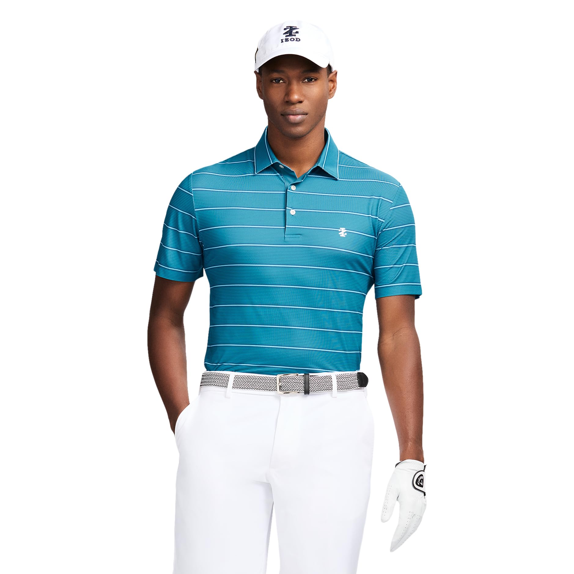 Izod Mens Swingflex Elite Short Sleeve Golf Polo, Blue Coral Stripe, Large