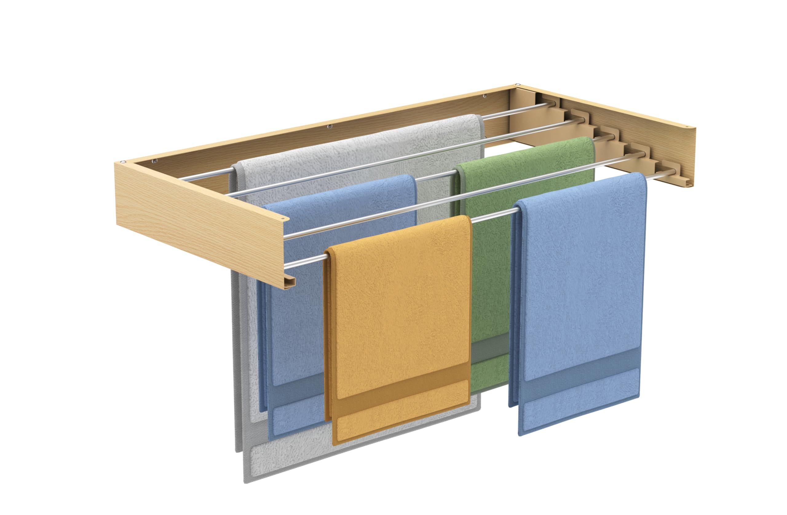Étendoir à linge mural pliable en aluminium avec corde à linge rétractable pour intérieur/extérieur avec corde à linge blanche peu encombrante et capacité robuste de 10 kg (design en bois, 80)