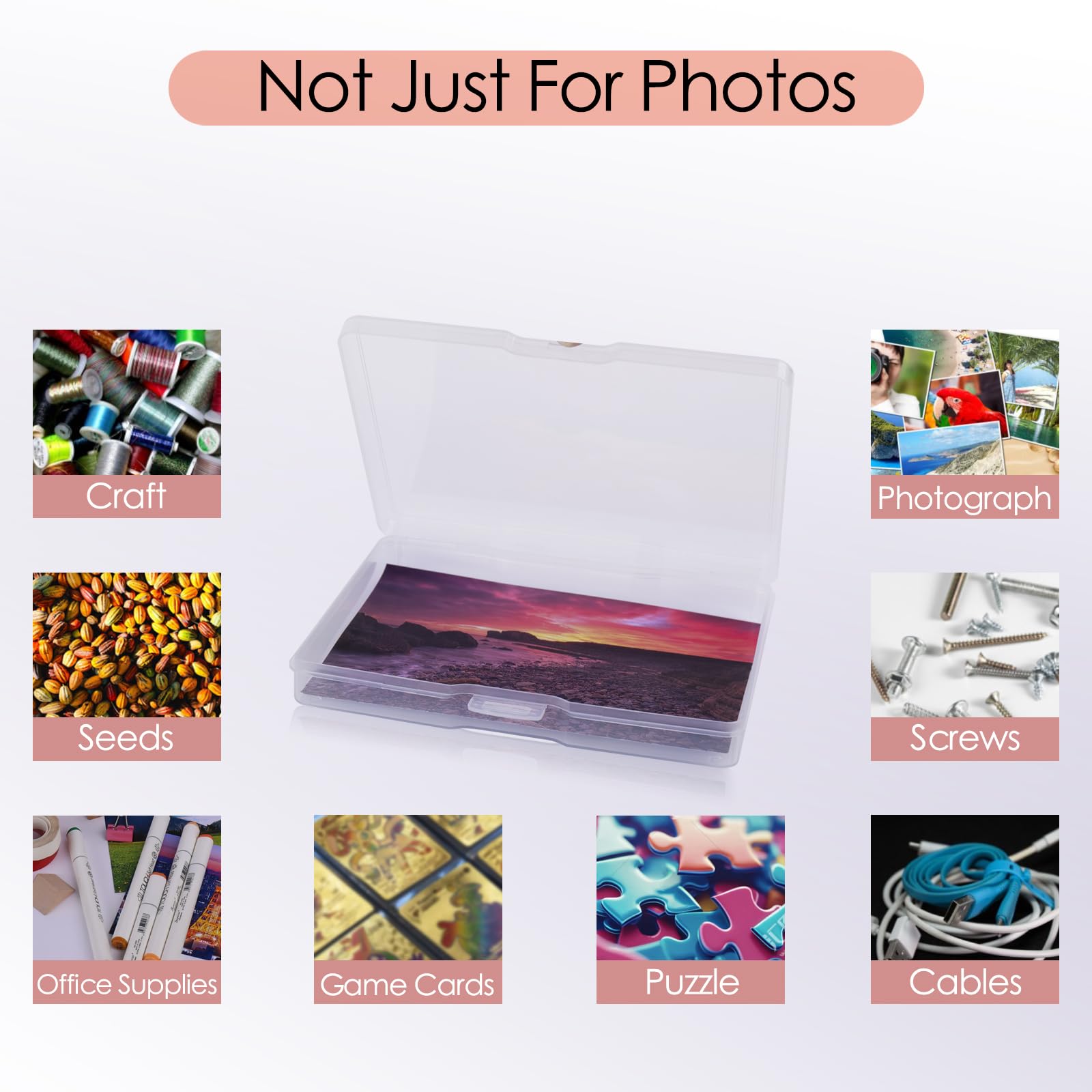 Caja de almacenamiento de fotos de 5 x 7 pulgadas, organizador de fotos extra grande con 18 fundas interiores, organizador de semillas, caja de almacenamiento de imágenes, manualidades