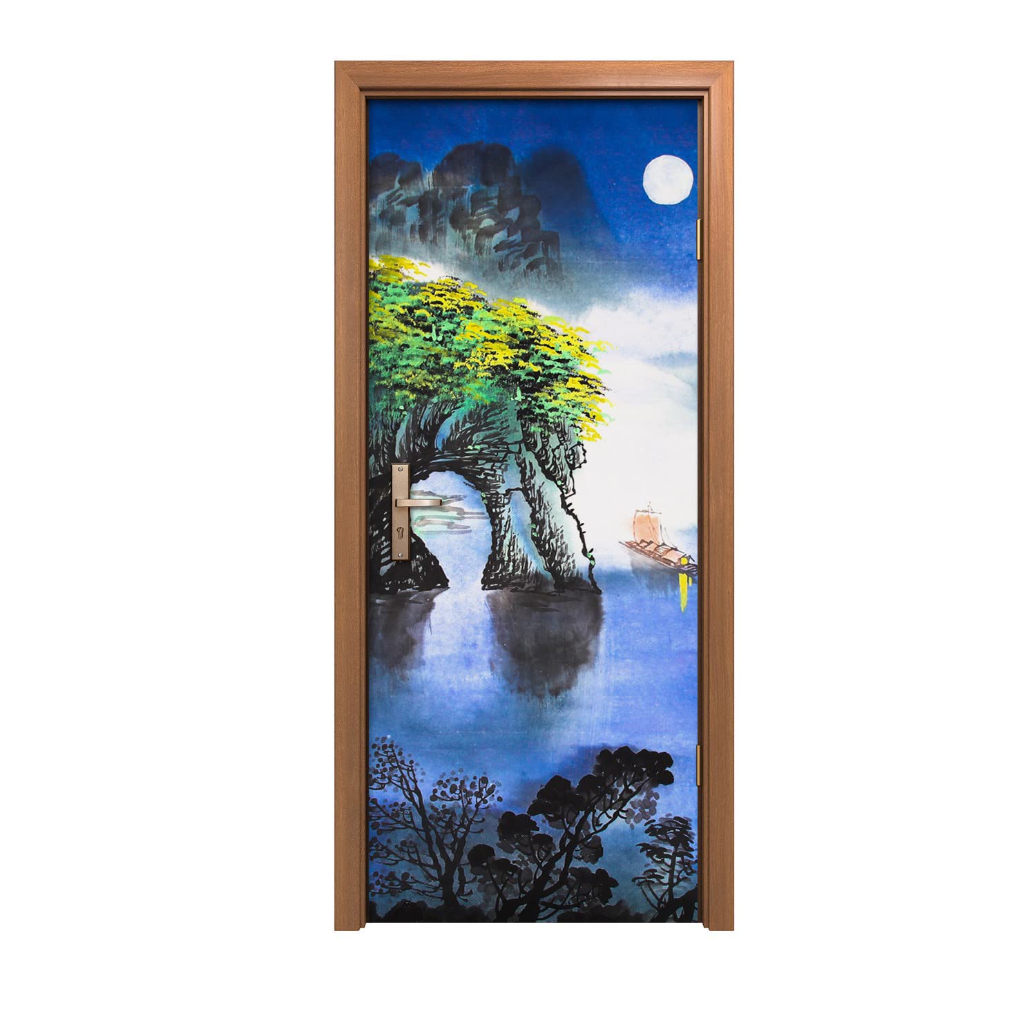 Autocollant de porte Coloray decoration murale haut de gamme bateaux de style chinois