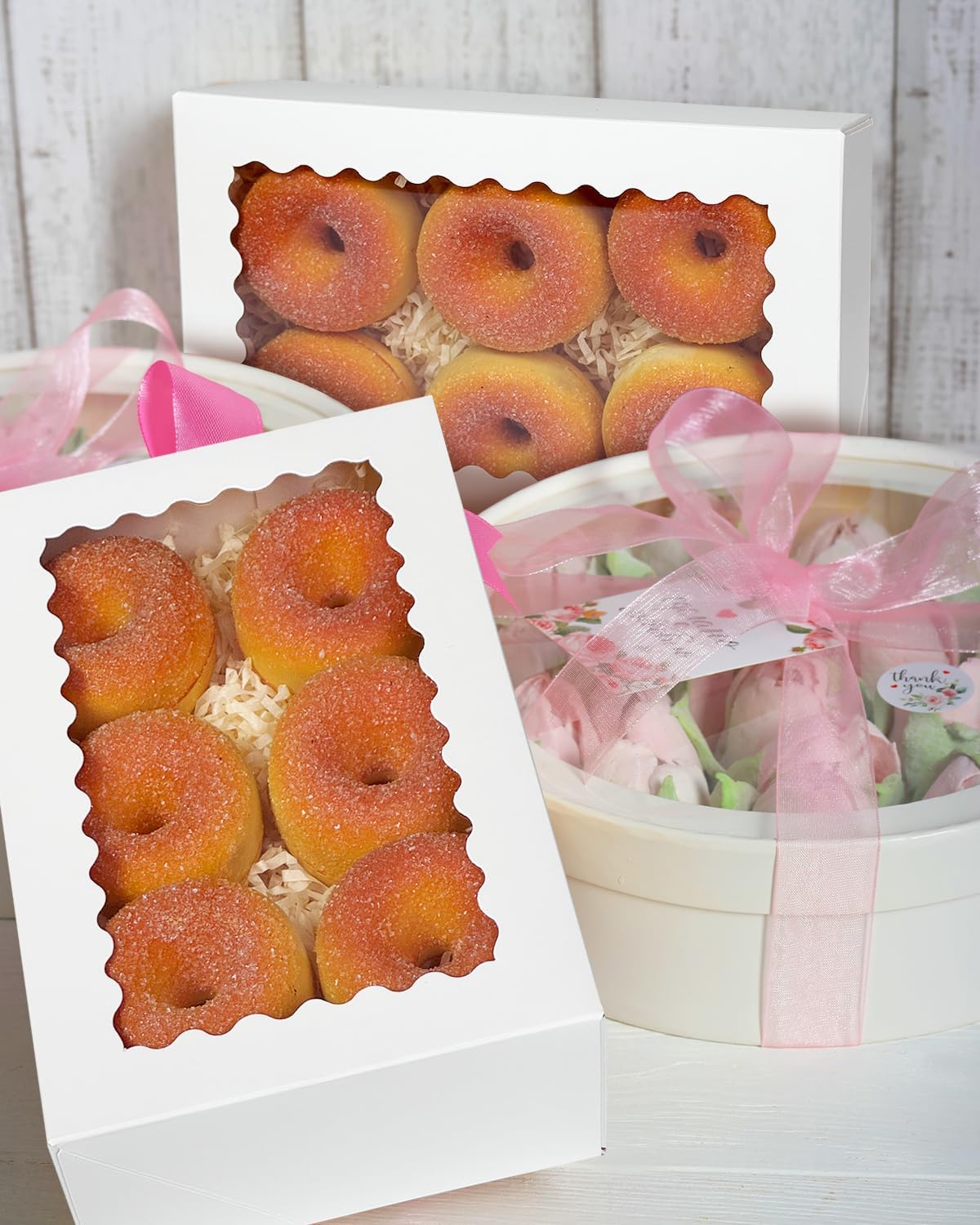 qiqee Auto-pop up Cookie Box with Window 9x6x2.5 Inch White 50Pcs Pastry Macaron Bakery Pie Box For Packaging