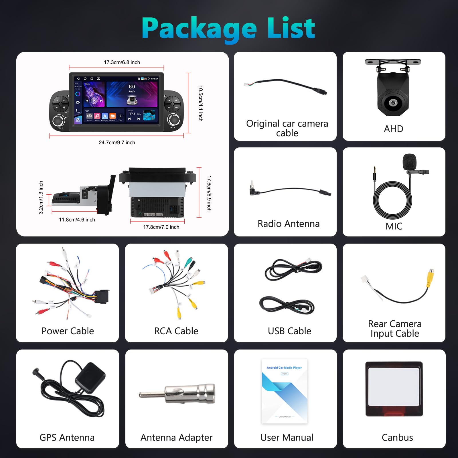 4+64G Radio de Coche para Fiat Panda 2013-2020 con Inalámbrica Carplay Android Auto Bluetooth, Motorsi Reproductor Multimedia con GPS Navegación/WiFi/Bluetooth/RDS/FM/SWC+Cámara Visión Trasera
