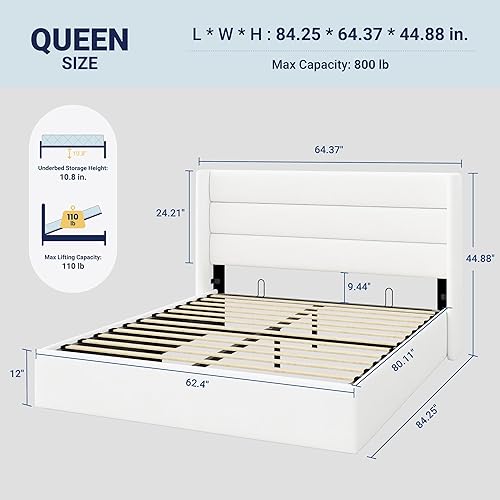 Miniatura 2 de Allewie Cama de almacenamiento elevable de terciopelo tamaño Queen, cabecera moderna con respaldo alado, soporte hidráulico, no necesita somier,