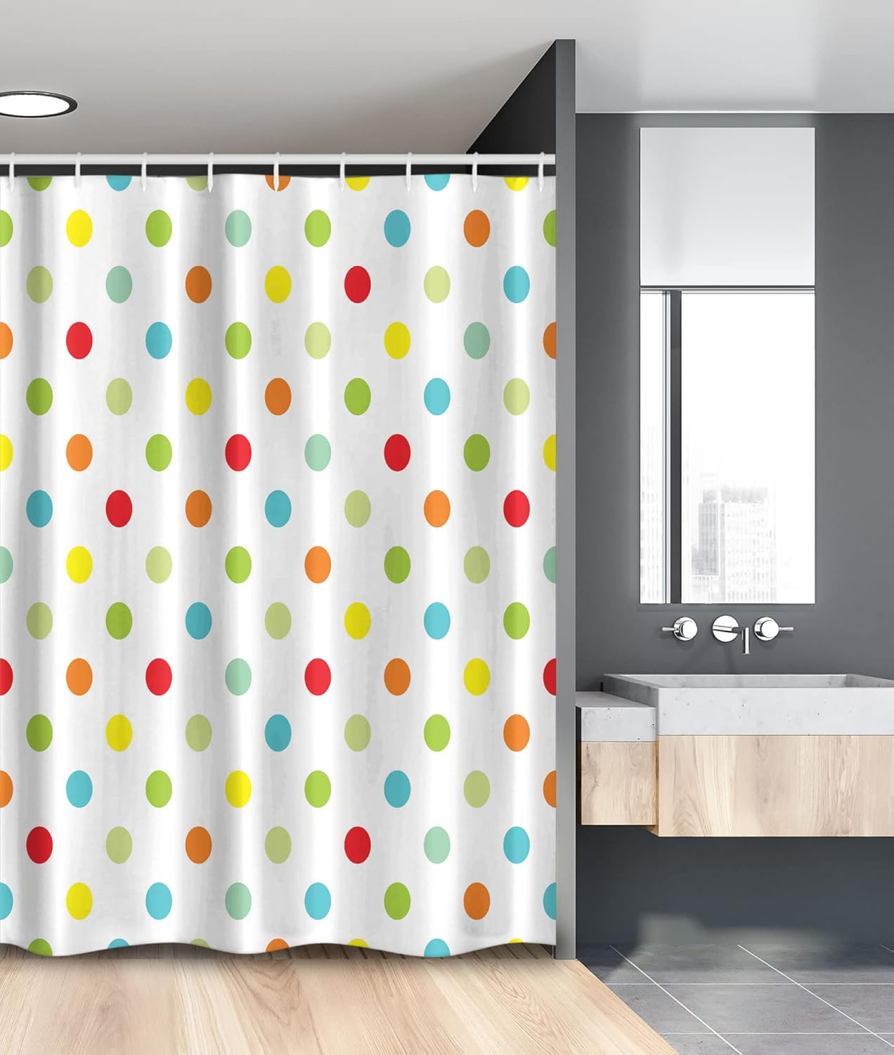 Ambesonne Polka Dots Stall Shower Curtain, Vintage Grungy Circles Setting Digital Elements Futuristic Colorful Mosaic Print, Fabric Bathroom Decor Set with Hooks, 54" W x 78" L, Multicolor