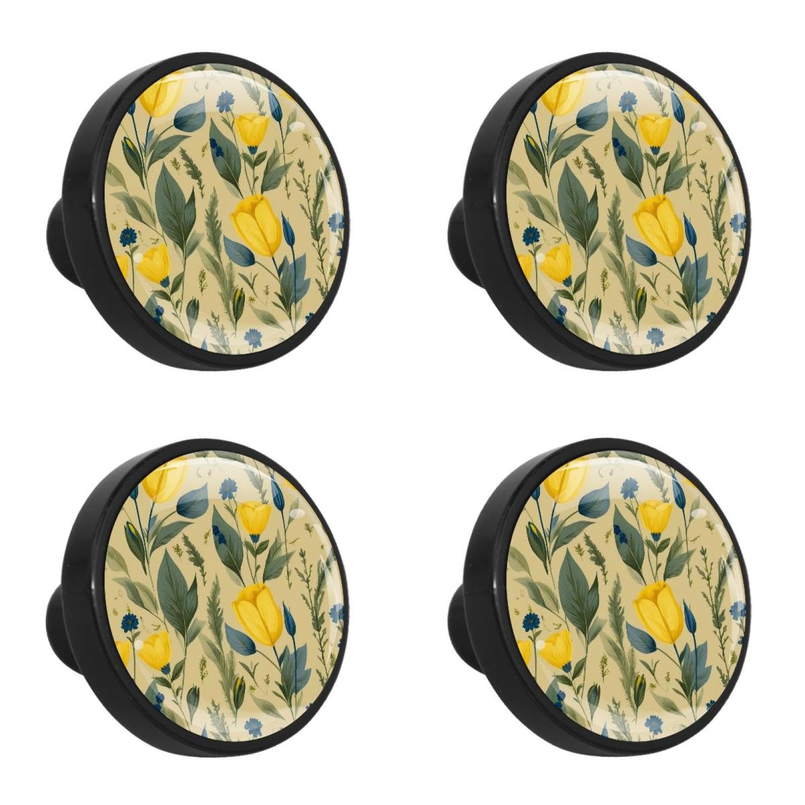 NUEAHEDN 4 Pieces Dresser Knobs for Drawer Colorful Art Leaves Kitchen Cabinet Knobs Round Door Pull Handle for Home Nursery Furniture Cupboard
