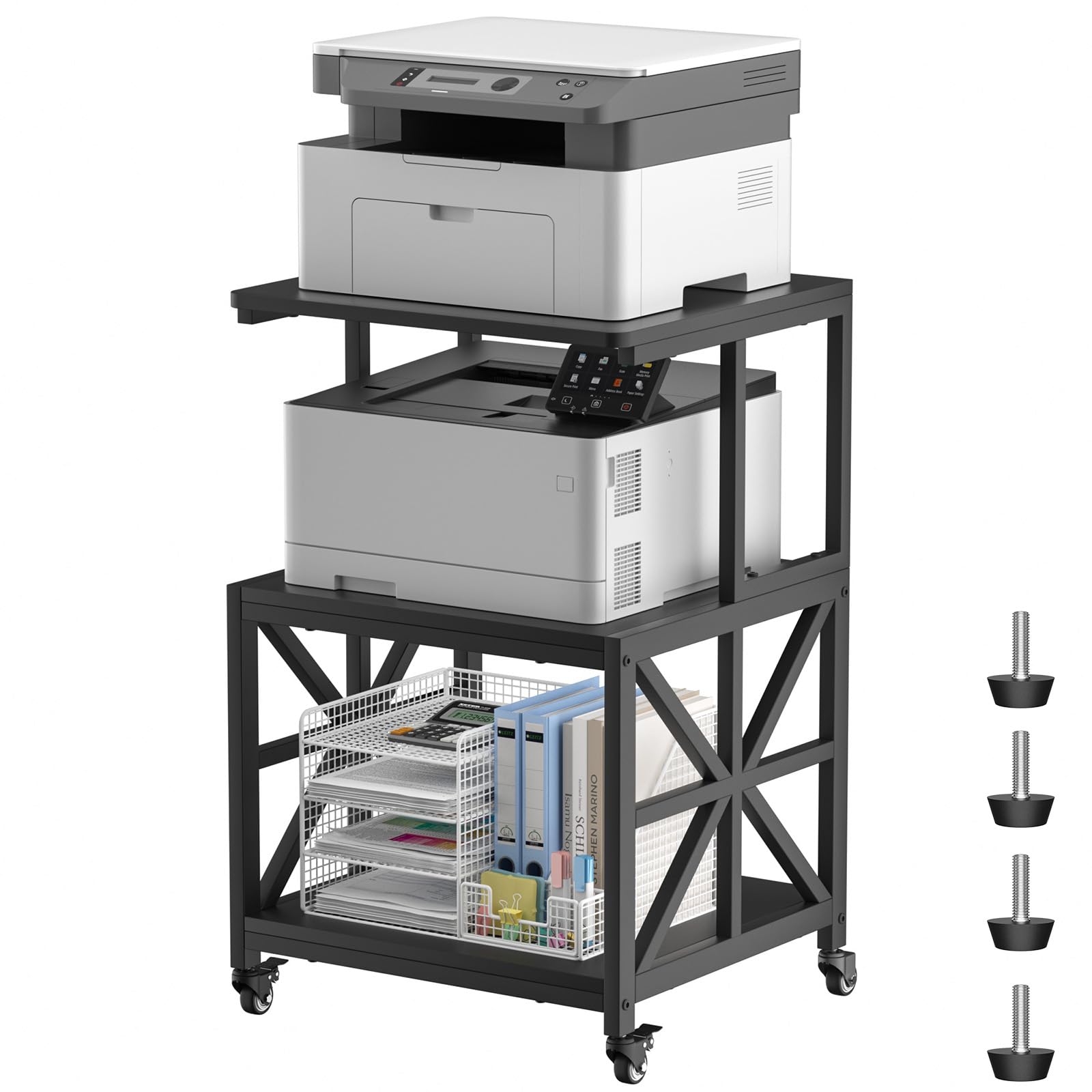 GreenForest Printer Stand with Lockable Wheels, Heavy Duty Printer Table