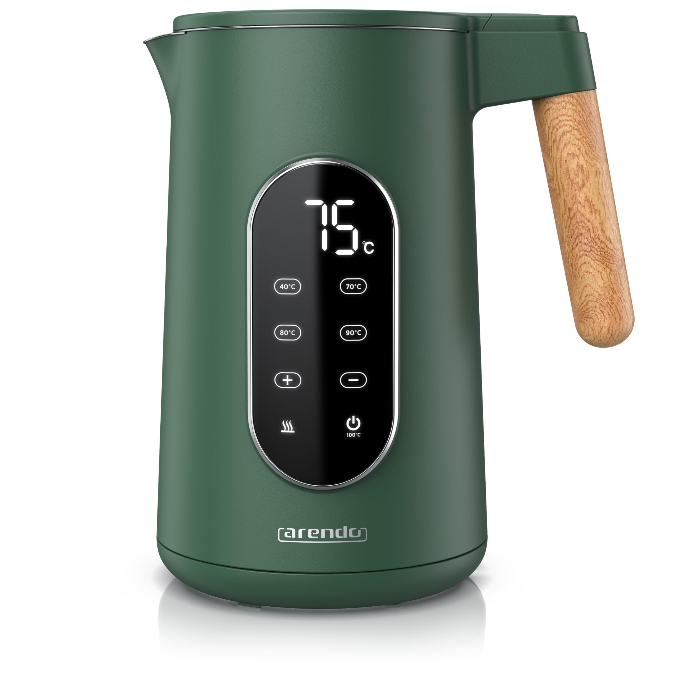 Arendo - Edelstahl Wasserkocher mit Temperatureinstellung 40-100°C - Doppelwand Design Cool Touch - Display im Gehäuse - Kabellos - 2200 W - 1,7L – Überhitzungsschutz – Warmhaltefunktion - BPA-frei