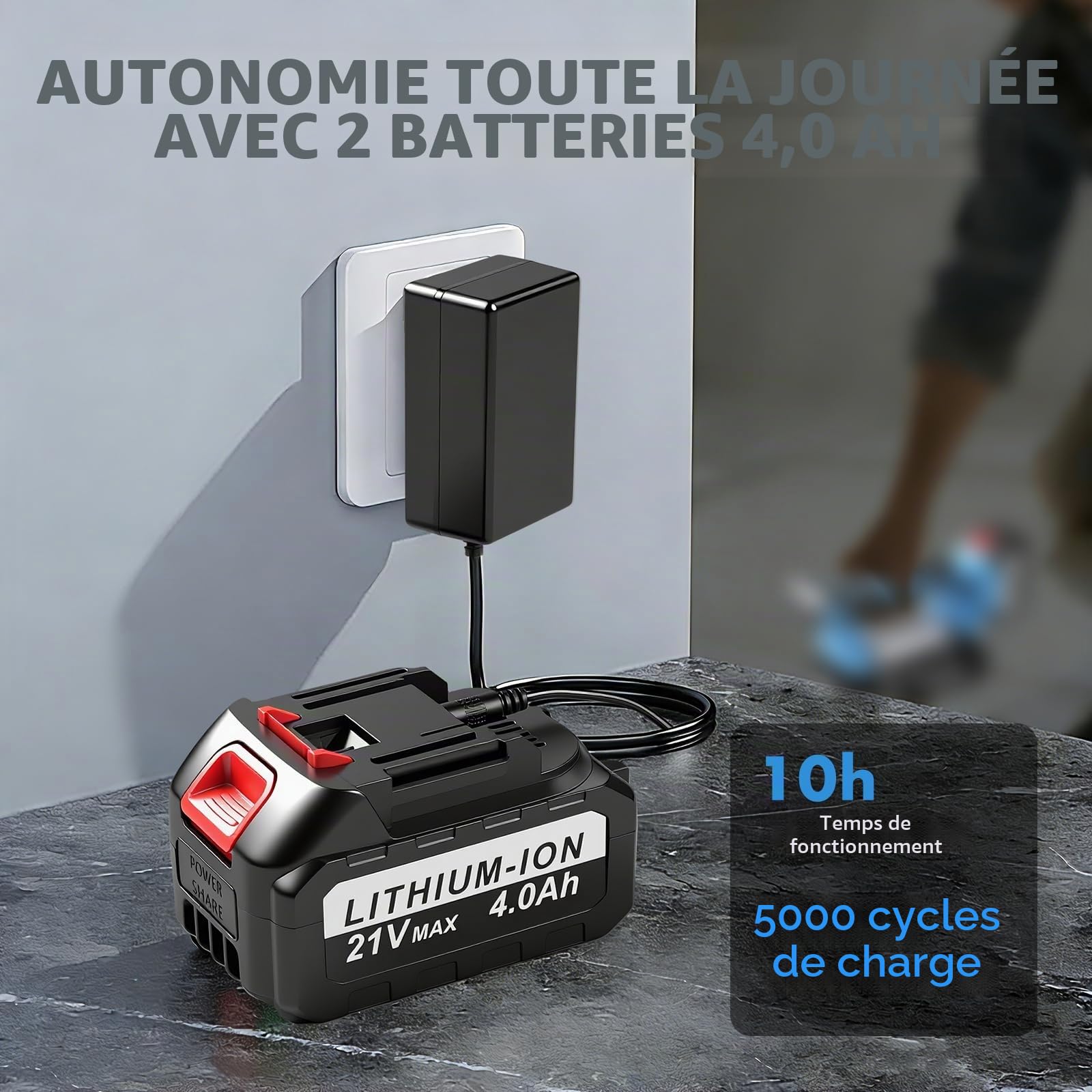 VOBOR 2 en 1 Ventouse Vibreur Carrelage Sans Fil, Ventouse 25 x 15 cm, Capacité d'Adsorption de 200kg, 9 Vitesses, Vntouse Carrelage avec 2x Batterie au Lithium, pour Verre/Bois/Ciment